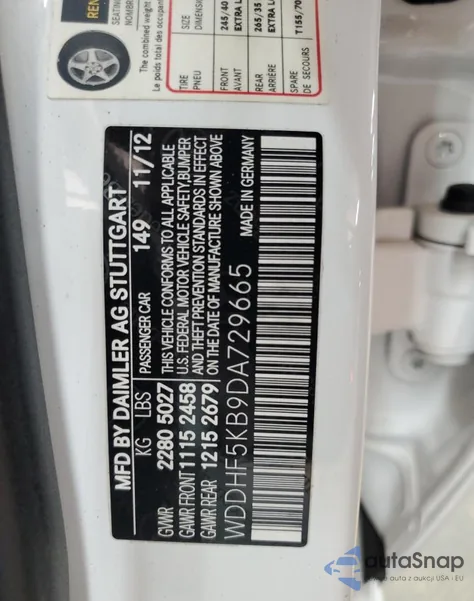 2013 Mercedes-Benz E 350 from USA, damaged, VIN WDDHF5KB9DA729665